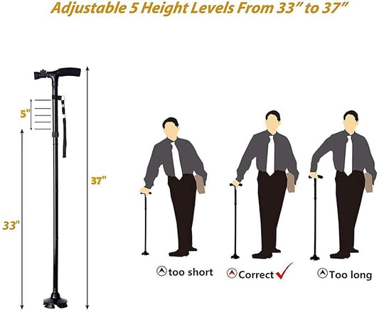Folding Cane with LED Light- Non-Slip Grip Handle for Men and Women, Collapsible Walking Stick