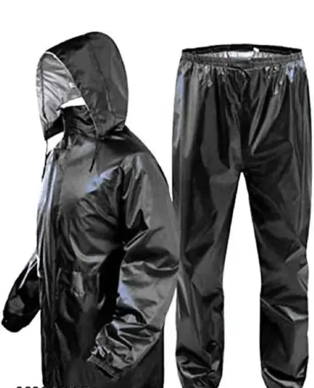 Polyester Full Sleeves Rainsuit Set for Men (Black, L)