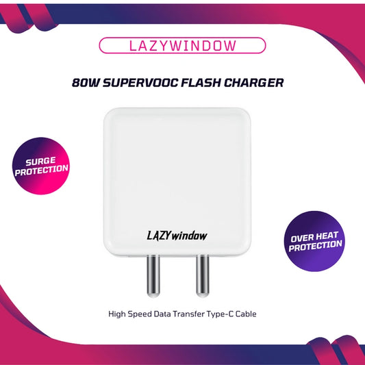 Premium 80W Super VOOC Mobile Charger with Type C Cable (White & Red, Set of 1)