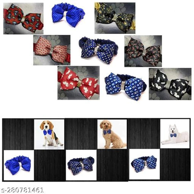 Adjustable Stretchable Bow Tie for Pet (Multicolor, L) (Pack of 9)