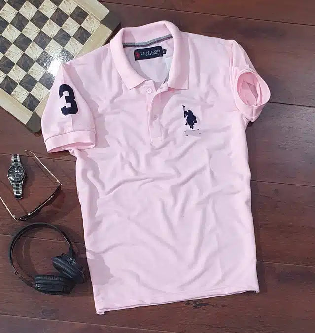 Half Sleeves Casual T-shirt for Men (Pink, L)