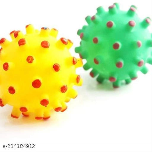Teeth Cleaning Chewing Squeaky Ball for Pet (Multicolor, Pack of 2)