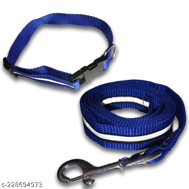 Neck Coller Belt with 5 Feet Leash for Pet (Multicolor, 1 inches) (Set of 1)