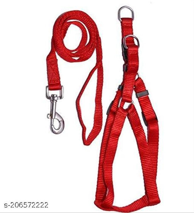 Fabric Harness with 5 Feet Leash for Dog (Red, 0.5 inches) (Set of 1)