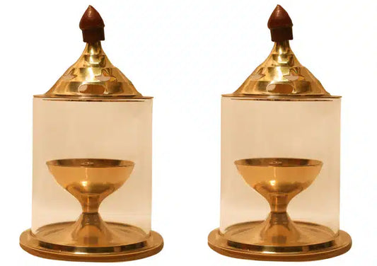 Brass Oil Puja Lamp (Pack of 2) (Gold, 5 inches)