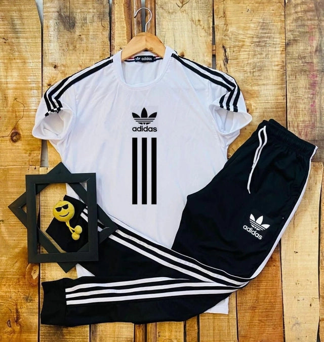 Printed Tracksuit for Men (White & Black, L)