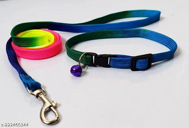 Neck Coller 0.1 inches Belt with 5 Feet Leash for Pet (Multicolor, S) (Set of 1)