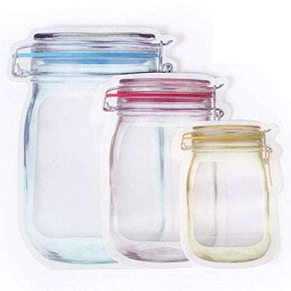 Jar Bottle Bags, Food Storage Bags Snack Sandwich Zip Bags Reusable Airtight Saddle Storage Bags Leakproof Food Saver Bags for Travel Camp Picnic, Multidesigned (3 Pcs)