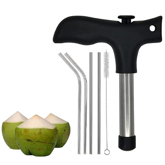 Premium Coconut Opener Stainless Steel Drill Cutter with Cleaner Stick Coconut Tool (Coconut Opener with Straw)