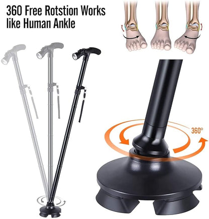 Folding Cane with LED Light- Non-Slip Grip Handle for Men and Women, Collapsible Walking Stick