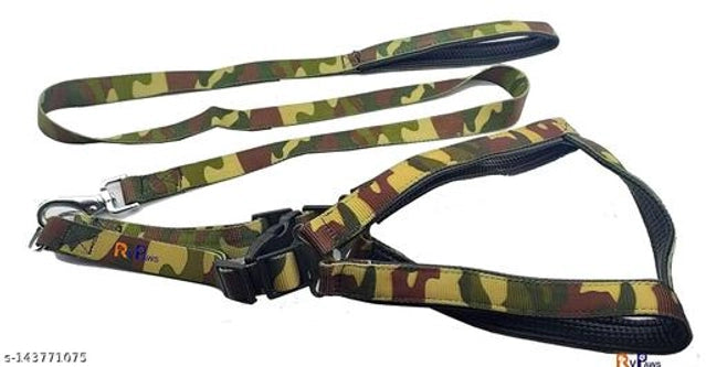 Fabric Harness with 5 Feet Leash for Dog (Multicolor, XXL) (Set of 1)