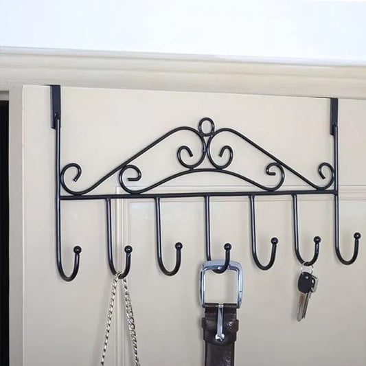 Door Hanger with 7 Hooks Over The Door Hooks,Overdoor Towel Rack,Metal Heavy-Duty Door Hanger Hook Storage Organizer for Hanging