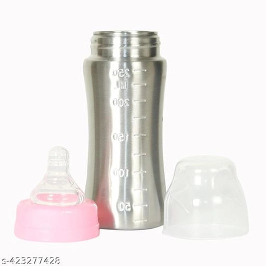Stainless Steel Milk Bottle for Baby (Silver & Pink, 250 ml)