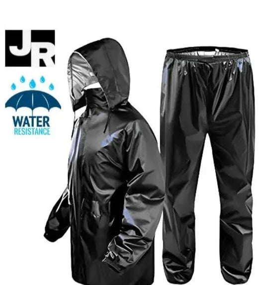 Polyester Full Sleeves Rainsuit Set for Men (Black, L)