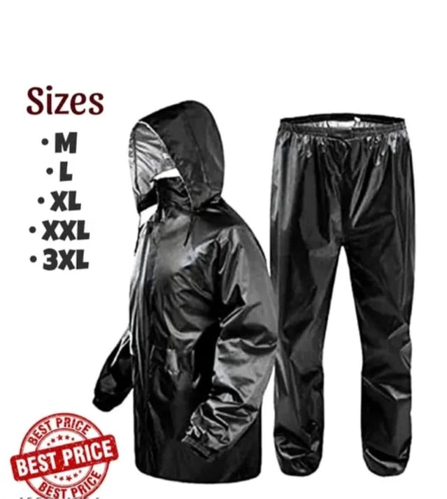 Polyester Full Sleeves Rainsuit Set for Men (Black, L)