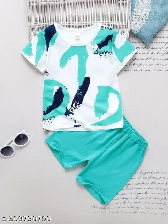 Cotton Clothing Set for Kids (White & Sea Green, 0-1 Years)