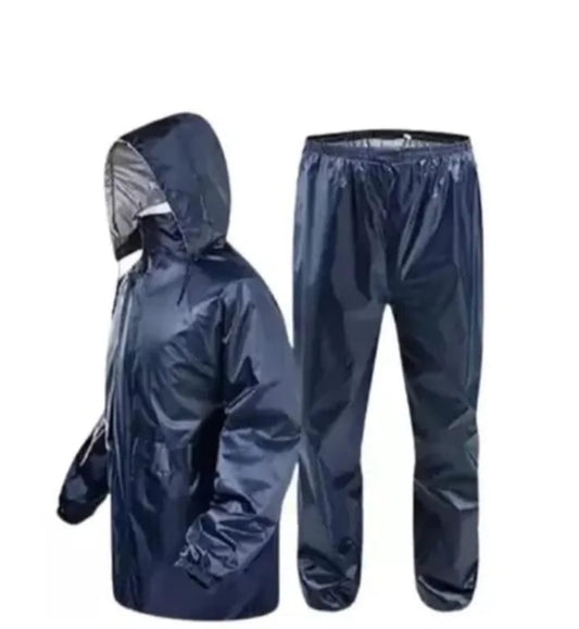 Polyester Full Sleeves Rainsuit Set for Men (Navy Blue, L)
