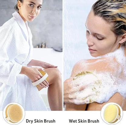 Wood Bath Brush for Men and Women Loofah Bath Sponge with Handle Soft Nylon Mesh Back Cleaner