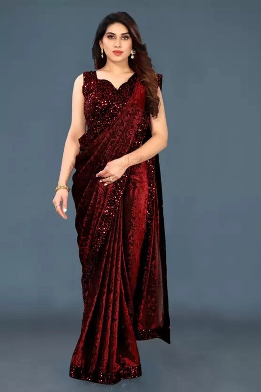 Lycra Blend Solid Saree for Women (Navy Blue, 6.3 m)
