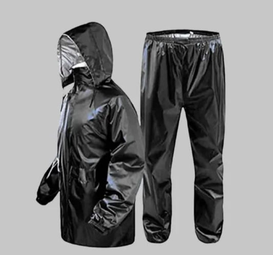Polyester Full Sleeves Rainsuit Set for Men (Black, M)