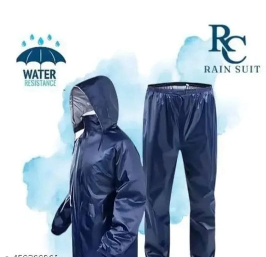 Polyester Full Sleeves Rainsuit Set for Men (Navy Blue, XL)