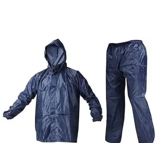 Polyester Full Sleeves Rainsuit Set for Men (Navy Blue, L)