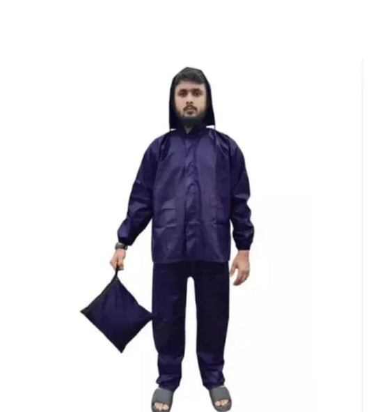 Polyester Full Sleeves Rainsuit Set for Men (Navy Blue, XL)