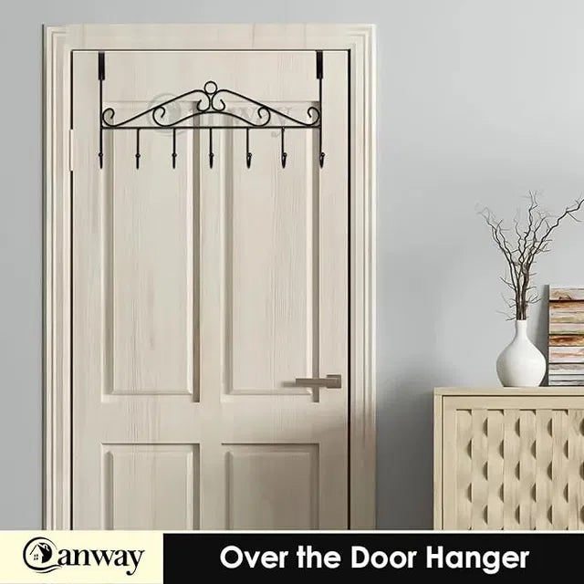 Door Hanger with 7 Hooks Over The Door Hooks,Overdoor Towel Rack,Metal Heavy-Duty Door Hanger Hook Storage Organizer for Hanging