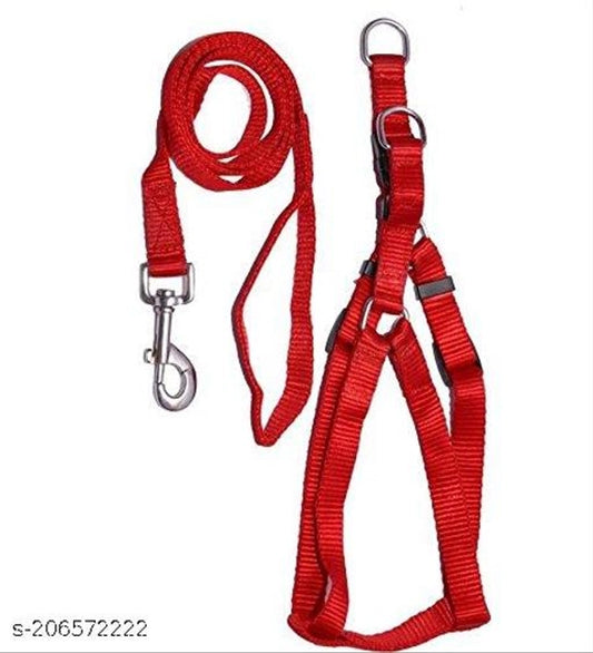 Fabric Harness with 5 Feet Leash for Dog (Red, 0.5 inches) (Set of 1)