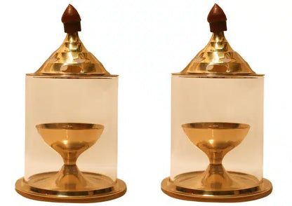 Brass Oil Puja Lamp (Pack of 2) (Gold, 5 inches)