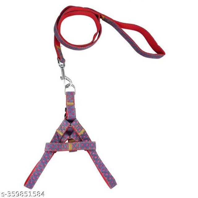 Fabric Harness with 5 Feet Leash for Dog (Multicolor, 1 inches) (Set of 1)
