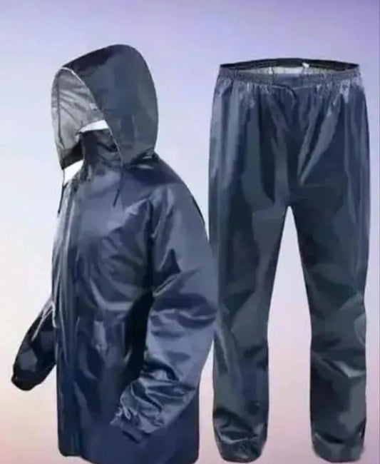 Polyester Full Sleeves Rainsuit Set for Men (Navy Blue, L)