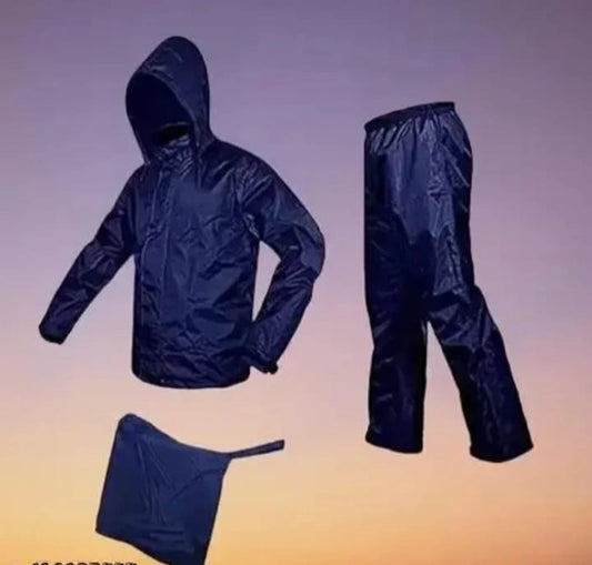 Polyester Full Sleeves Rainsuit Set for Men (Navy Blue, XL)