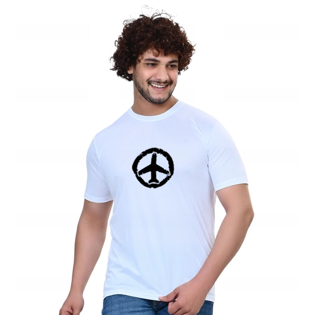 Cotton Blend Round Neck Printed T-Shirt for Men (White, S)